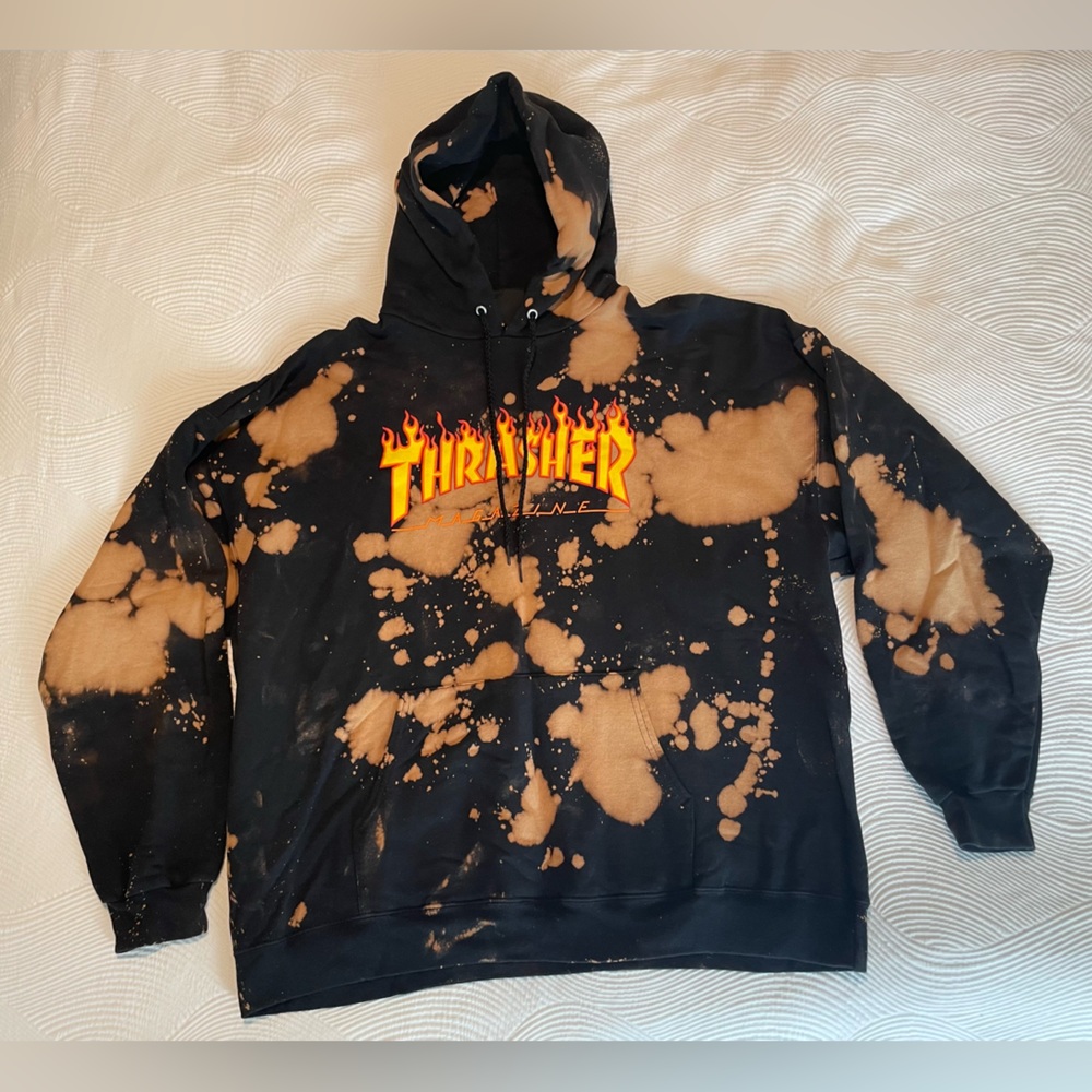 Thrasher Flame Logo Bleached Hoodie - Black - XL